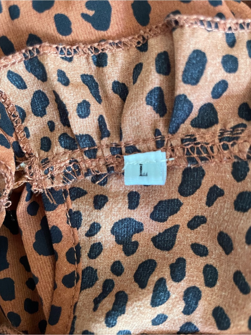 Rust-Colored Cheetah Print Ruffle Neck Blouse, Size L - Picture 6 of 8